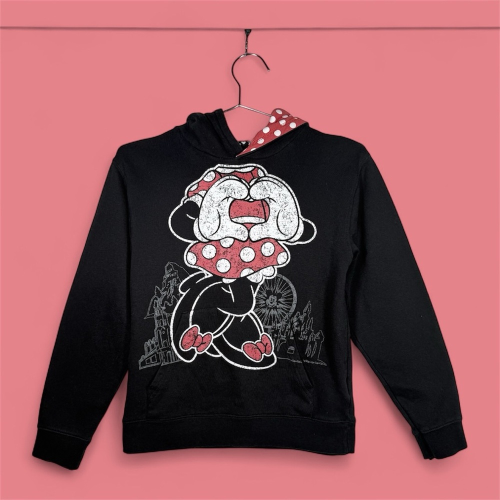 Disney Parks Minnie Mouse Hoodie Sweatshirt w/ Ears & Kangaroo Pocket Girls L